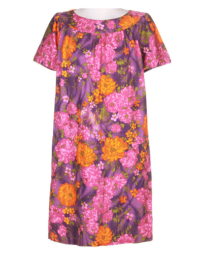 60's Purple Hawaiian Barkcloth Dress - L