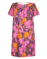60's Purple Hawaiian Barkcloth Dress - L