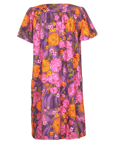 60's Purple Hawaiian Barkcloth Dress - L