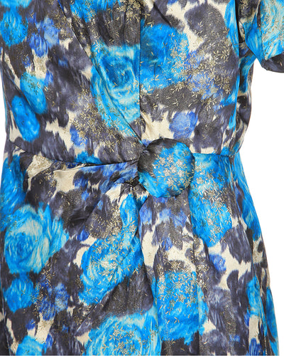 50s Boutique Blue Floral Party Dress - M