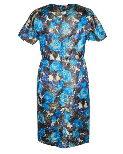 50s Boutique Blue Floral Party Dress - M