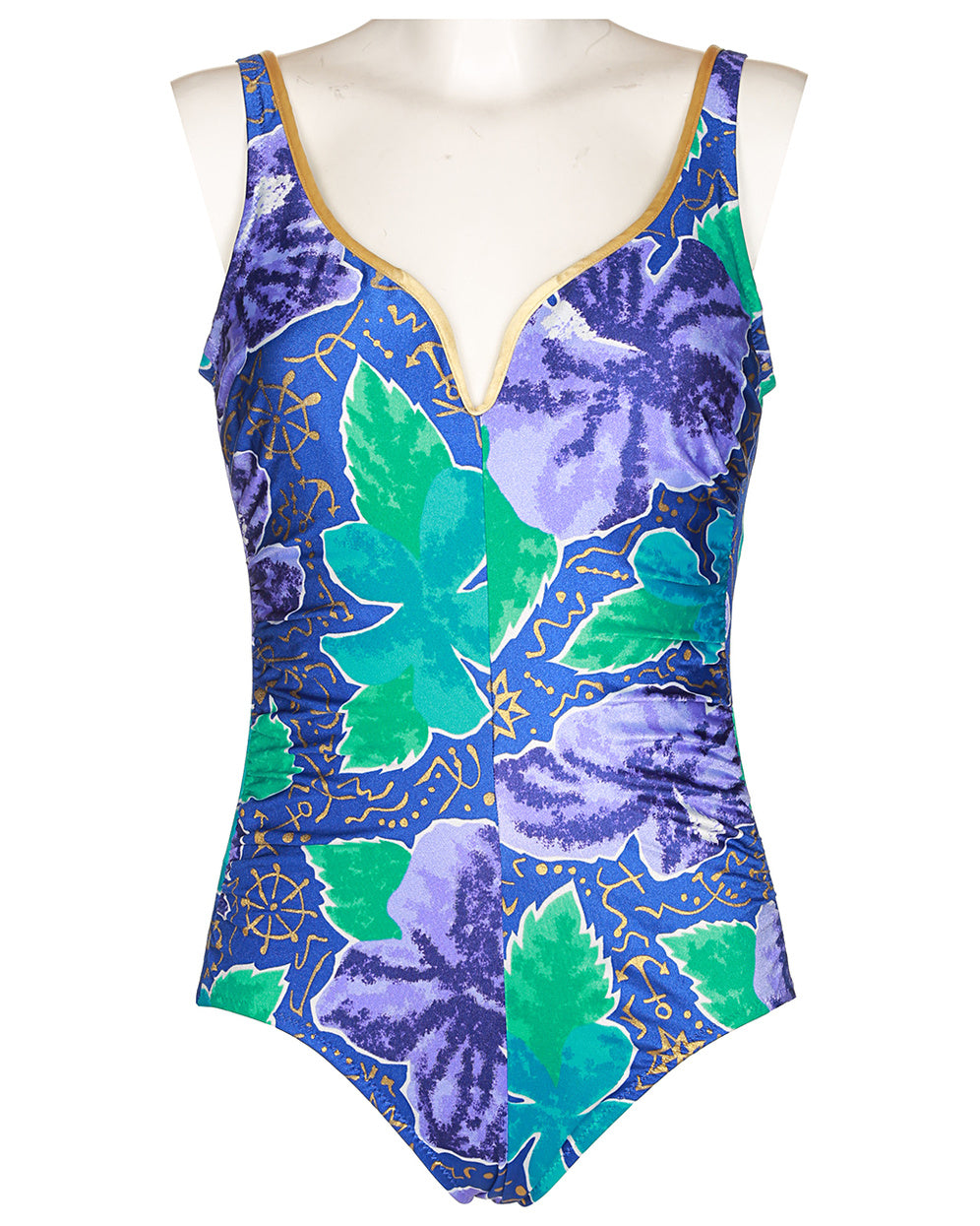 80s Patterned One Piece Swimsuit - L