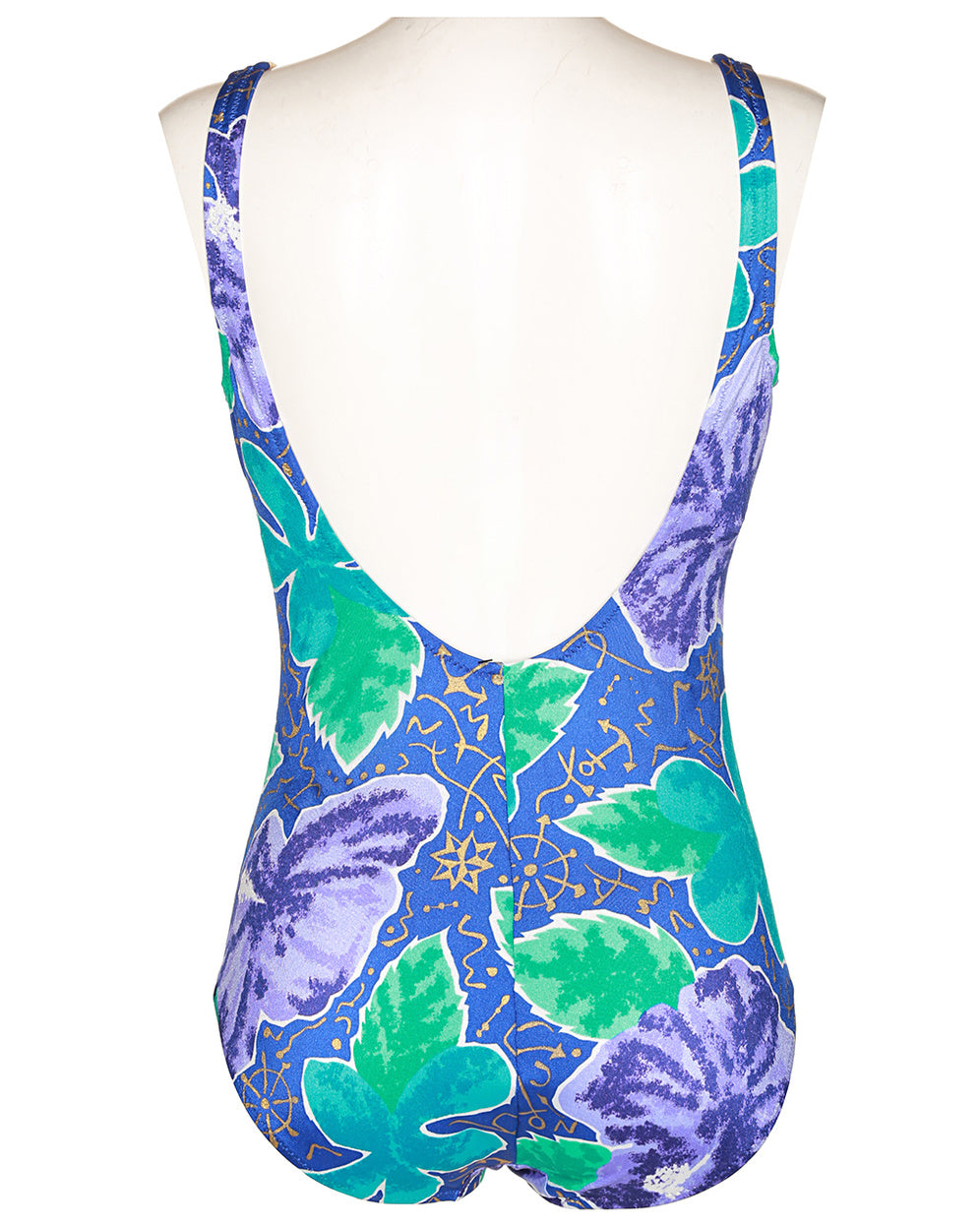 80s Patterned One Piece Swimsuit - L