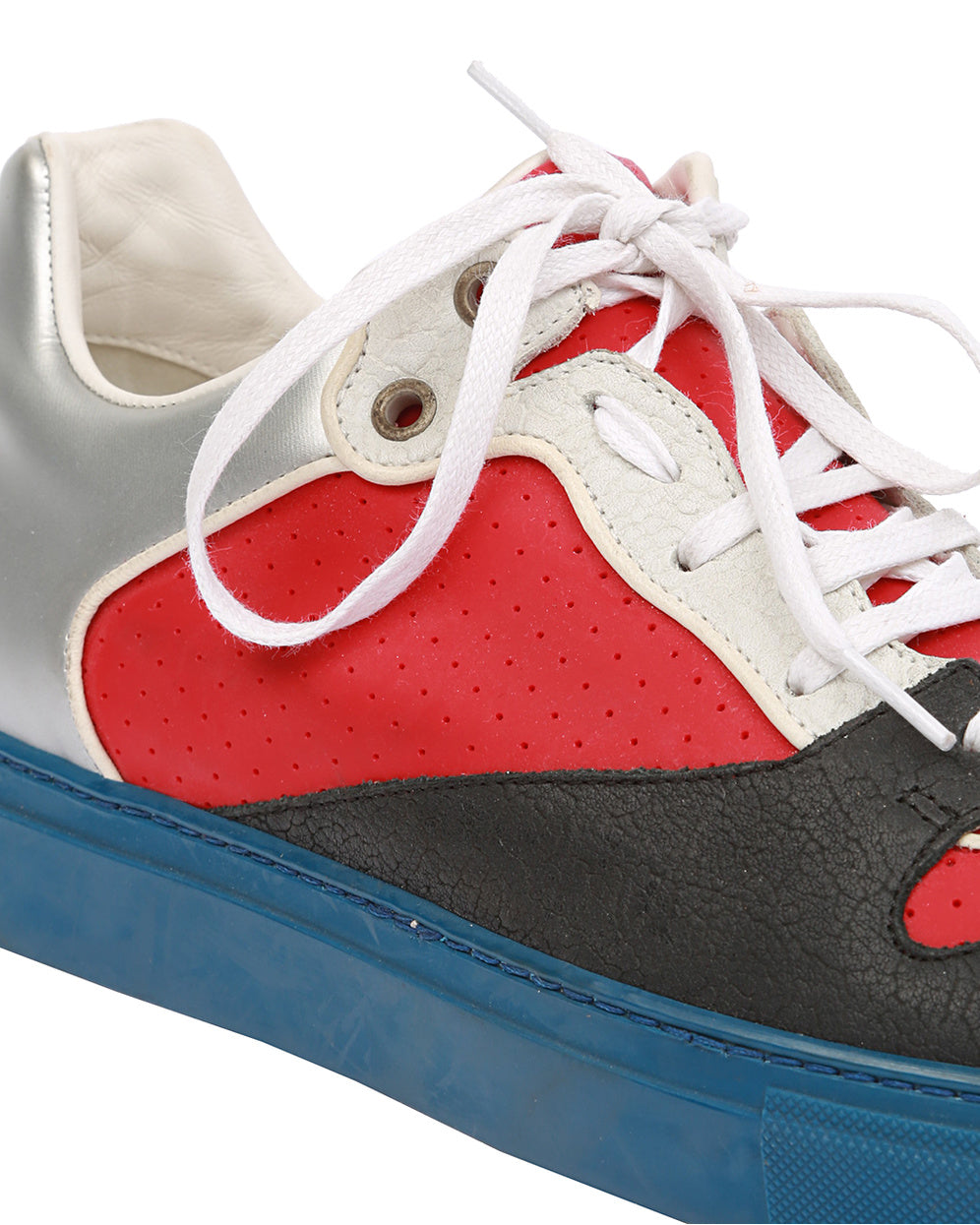Balenciaga Low Arena Red, Silver &amp; White Leather Trainers - UK 7.5
