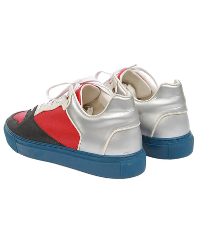 Balenciaga Low Arena Red, Silver & White Leather Trainers - UK 7.5