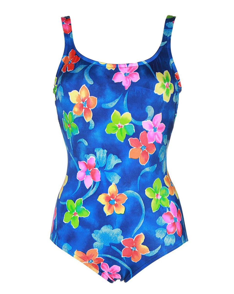 90s Blue Floral Swimsuit - M