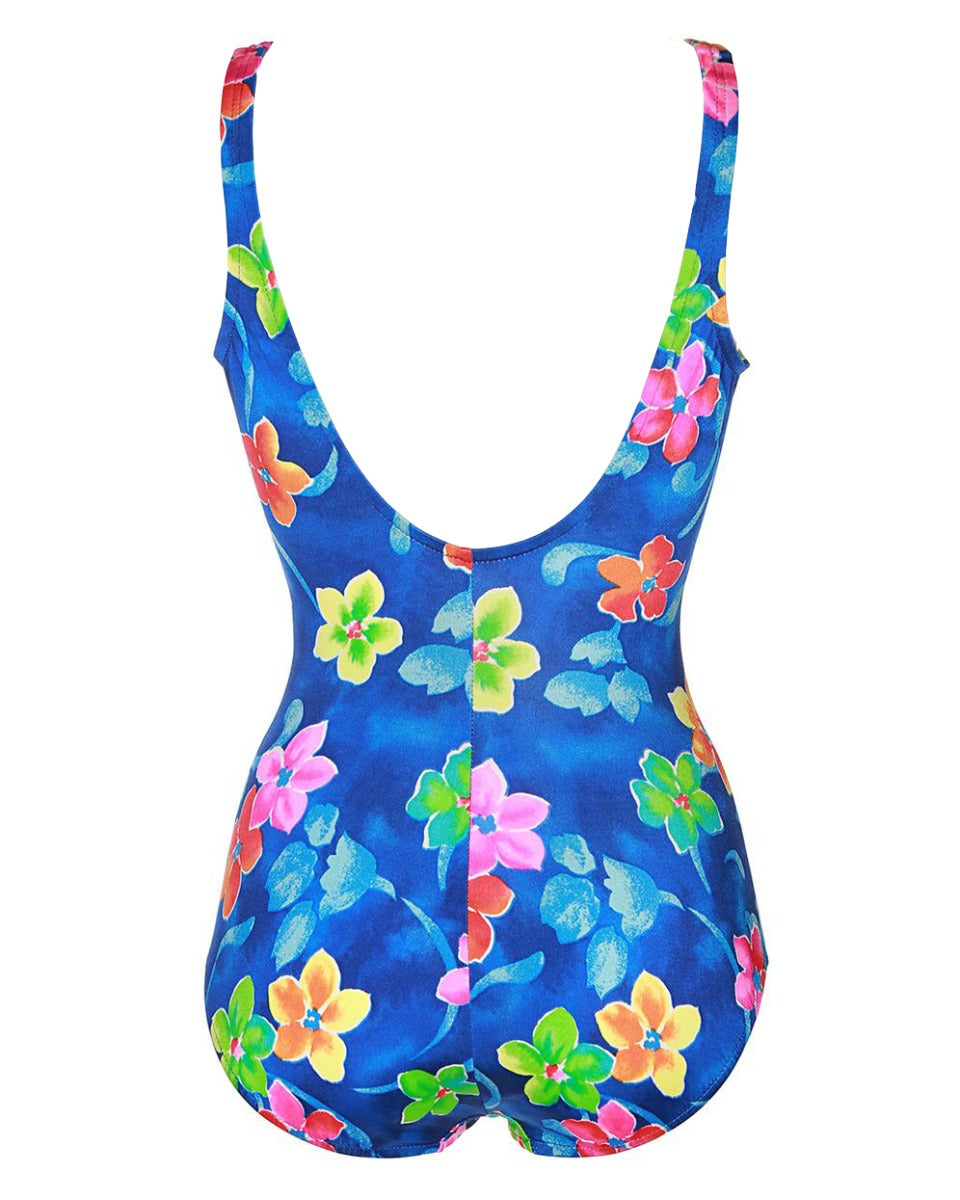 90s Blue Floral Swimsuit - M