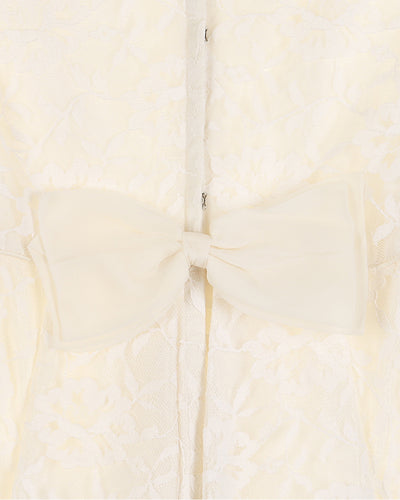 60s White Lace & Satin Boutique Bridal Dress - XXS