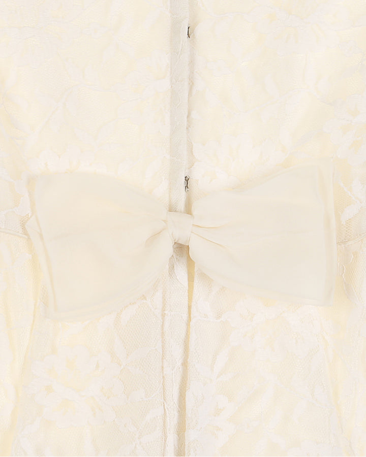 60s White Lace & Satin Boutique Bridal Dress - XXS