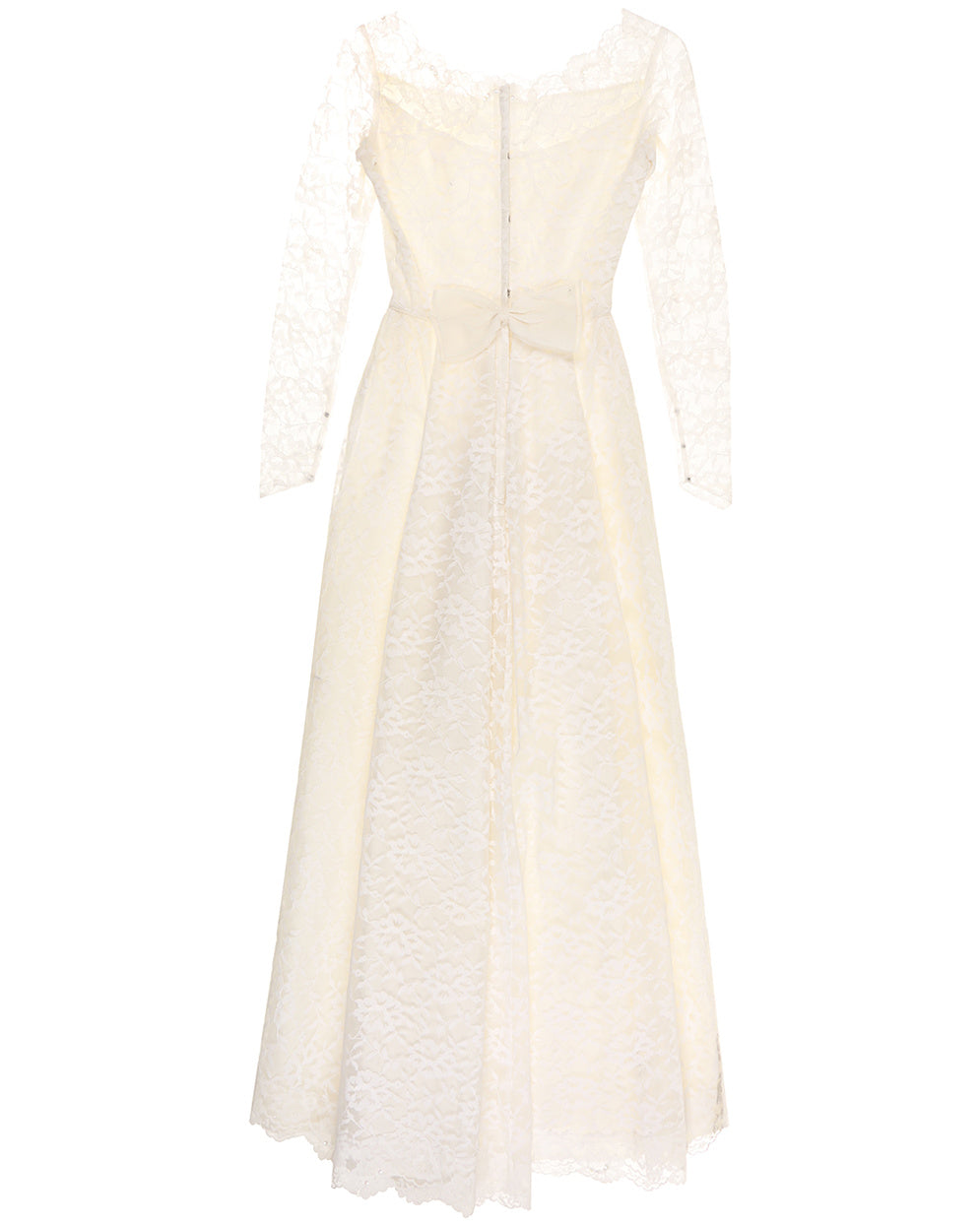 60s White Lace &amp; Satin Boutique Bridal Dress - XXS