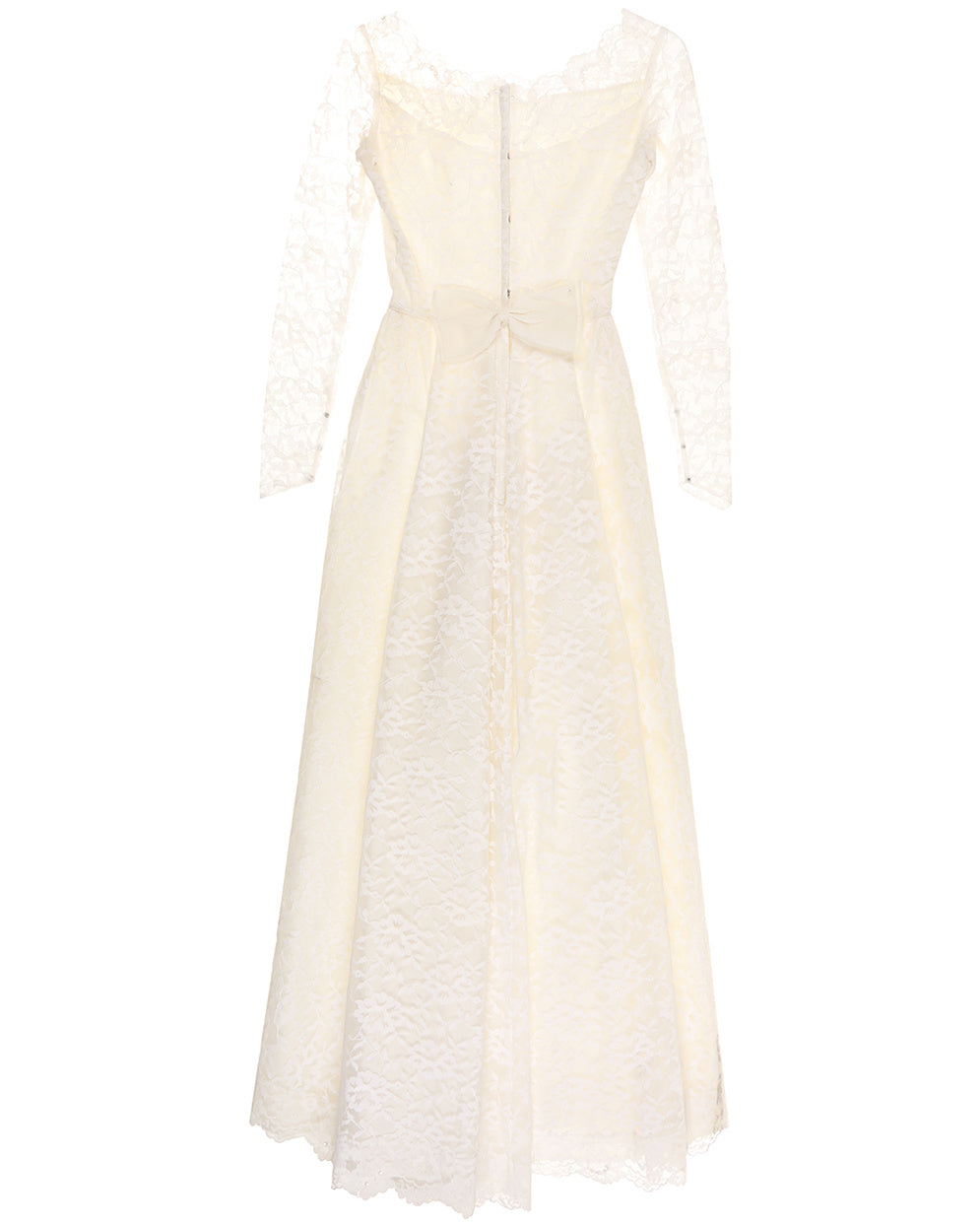 60s White Lace & Satin Boutique Bridal Dress - XXS