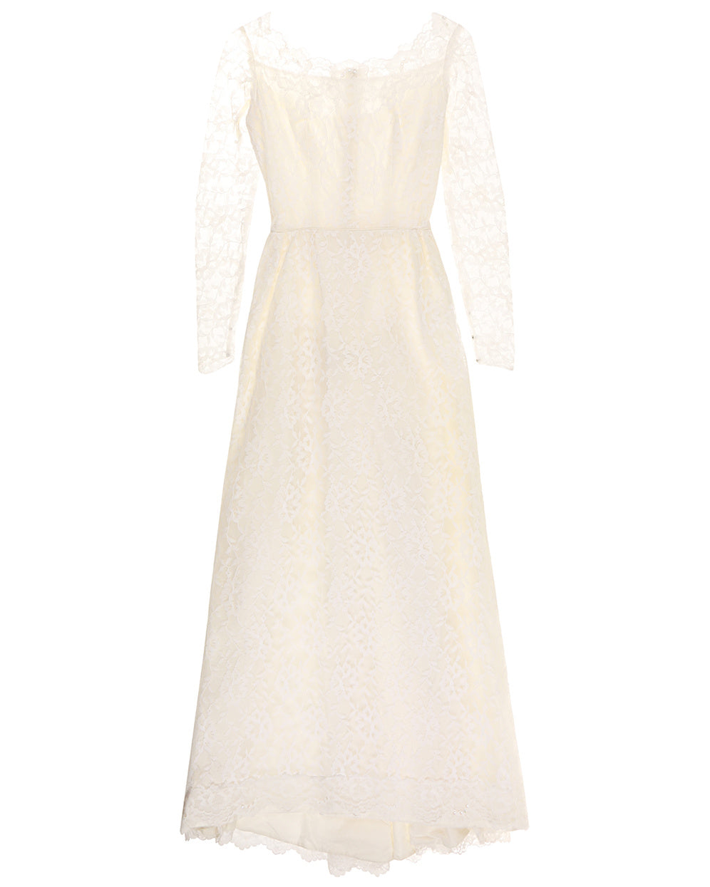 60s White Lace & Satin Boutique Bridal Dress - XXS