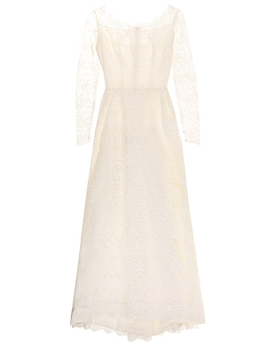 60s White Lace & Satin Boutique Bridal Dress - XXS