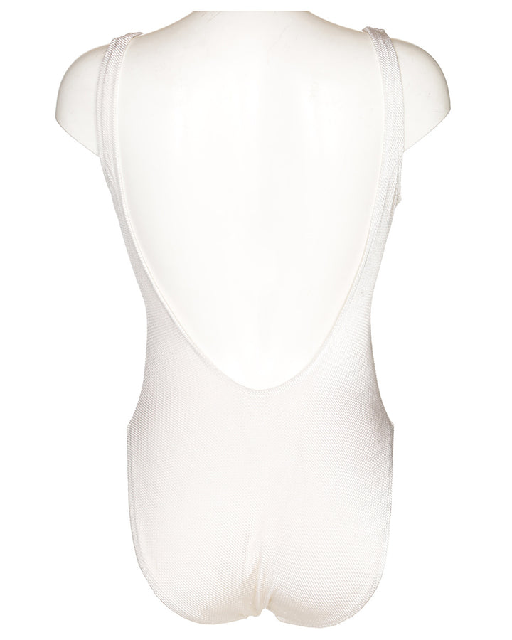 80's Cream Waffle Swimsuit - L