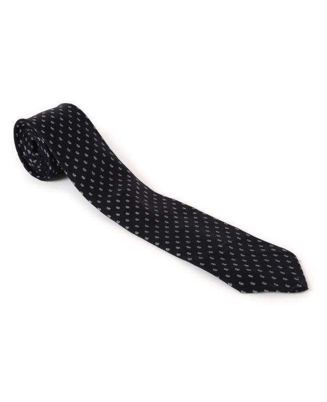 80s Navy Blue Patterned Silk Tie