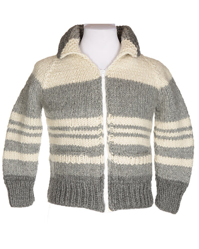 Children's Grey & Cream Wool Cardigan - 34C