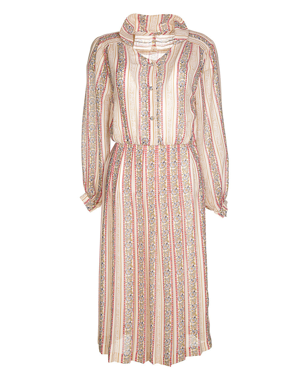 70s Beige Indian Floral Dress - XS