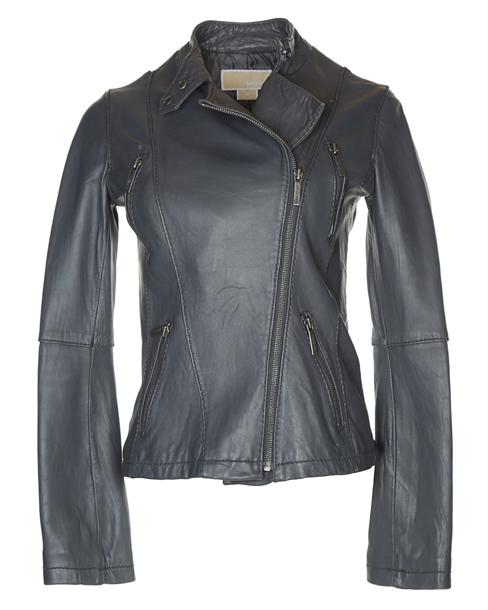 Michael Kors Grey Leather Biker Jacket - XS