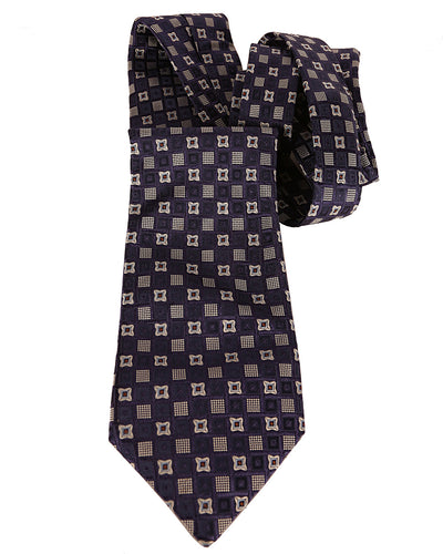 Blue & Silver Square Print Silk Tie
