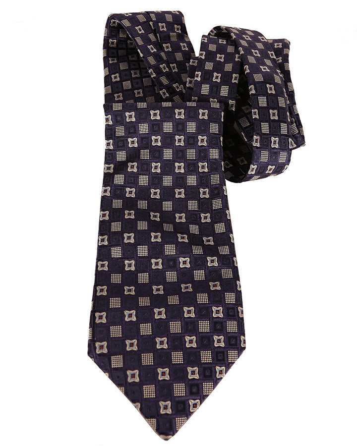 Blue & Silver Square Print Silk Tie