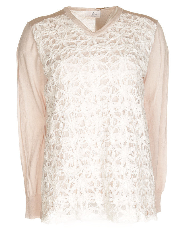 Lanvin Cream &amp; White Lace Jumper - S