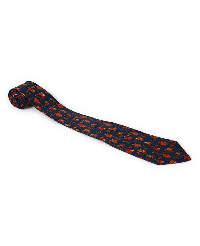 90s Salvatore Ferragamo Blue Patterned Tie