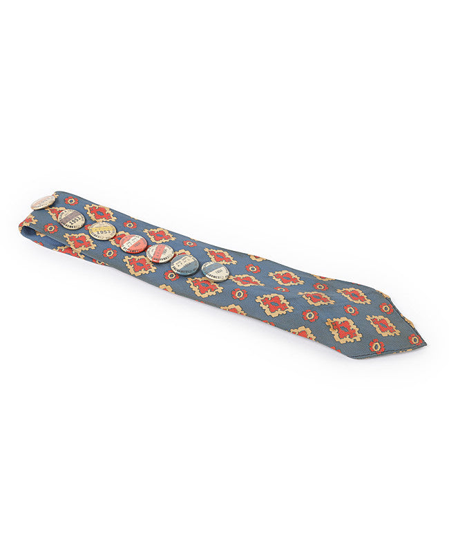 Vintage 50s Patterned Tie with Original badge Pins