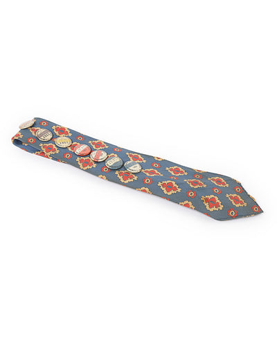 Vintage 50s Patterned Tie with Original badge Pins