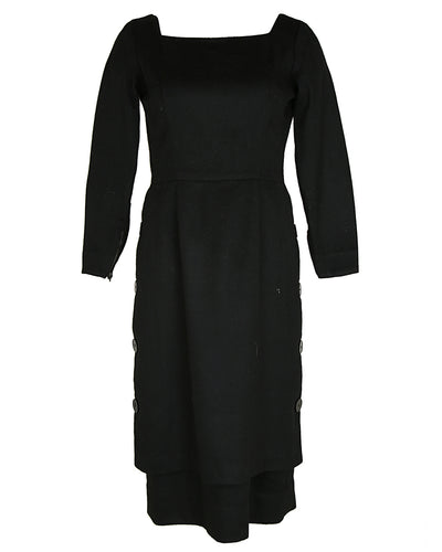 50s Posluns Black Wool Long Sleeve Midi Dress - S