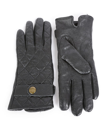 80s Black Quilted Leather Gloves - One Size