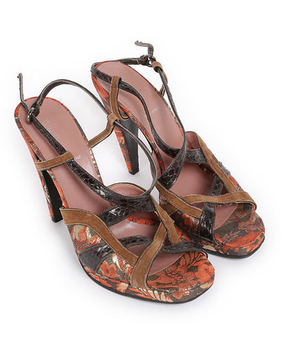 Miu Miu Orange & Orange Jacquard Print Heels - UK 5.5