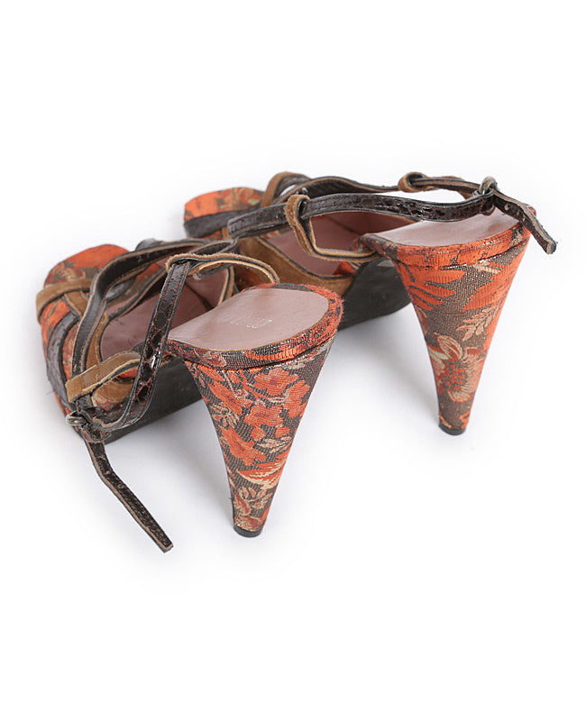 Miu Miu Orange & Orange Jacquard Print Heels - UK 5.5