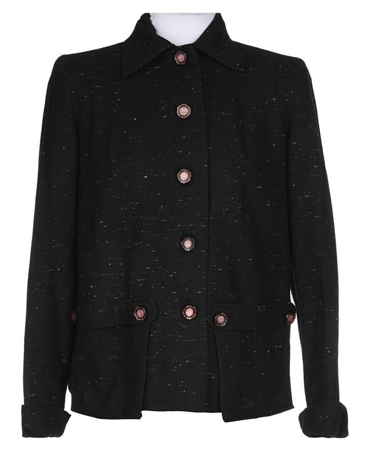 60s Black Tweed Jacket - M
