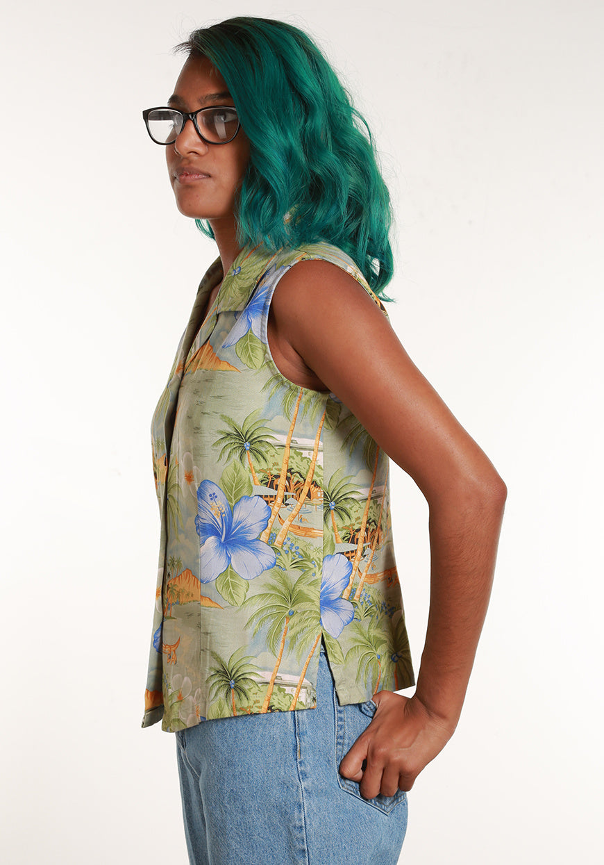 90's Green Sleeveless Blouse - M