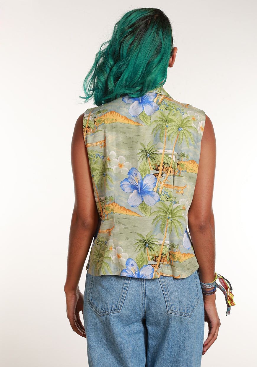 90's Green Sleeveless Blouse - M