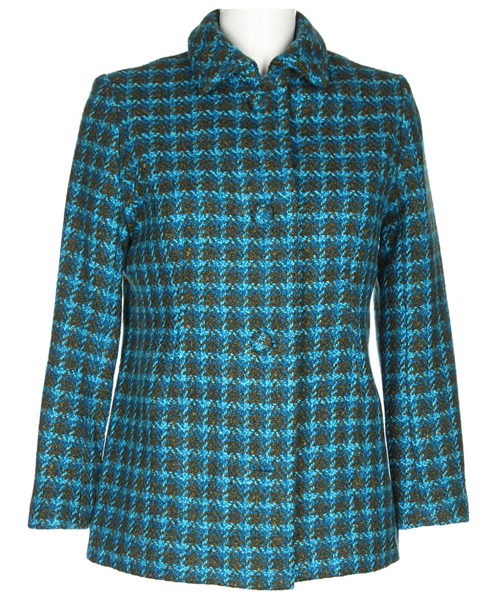 60s Blue &amp; Green Tartan Wool Jacket - S