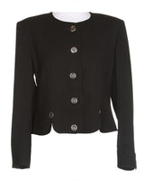 80s Jaeger Black Plain Wool Jacket - M