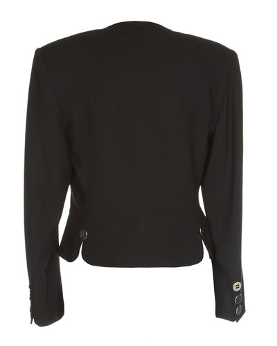 80s Jaeger Black Plain Wool Jacket - M