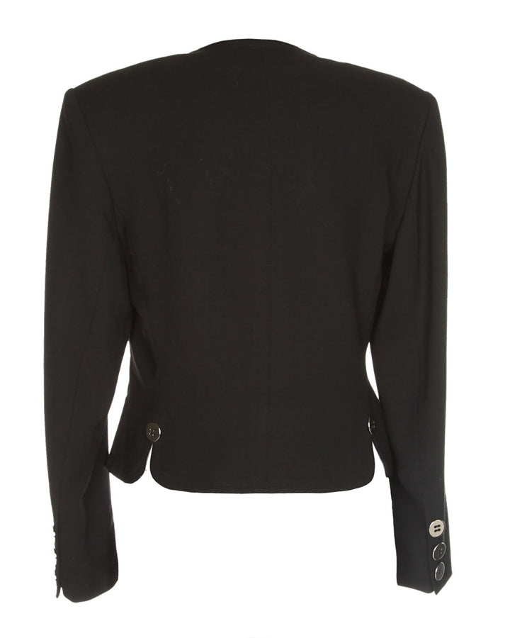 80s Jaeger Black Plain Wool Jacket - M