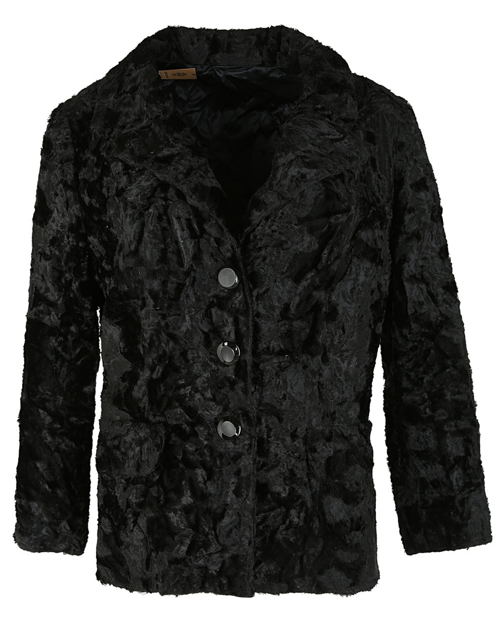 60s Black Faux Fur Jacket - M