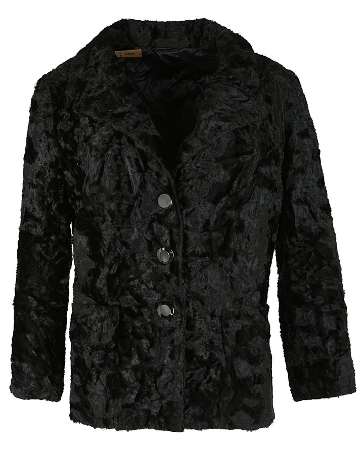 60s Black Faux Fur Jacket - M