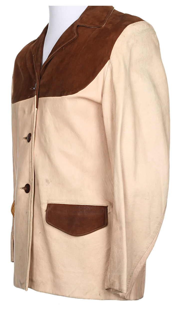 40s Brown and Beige Leather and Suede Jacket - M