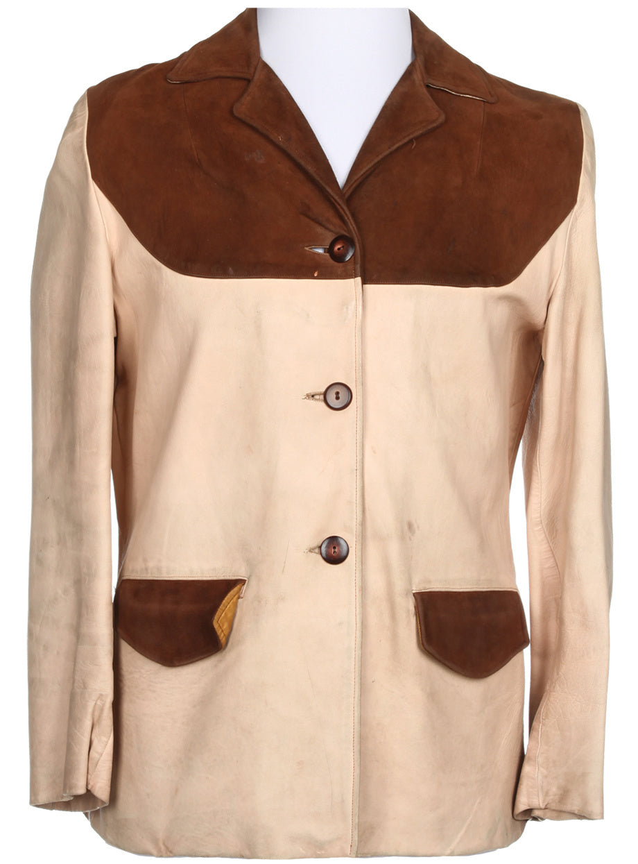 40s Brown and Beige Leather and Suede Jacket - M