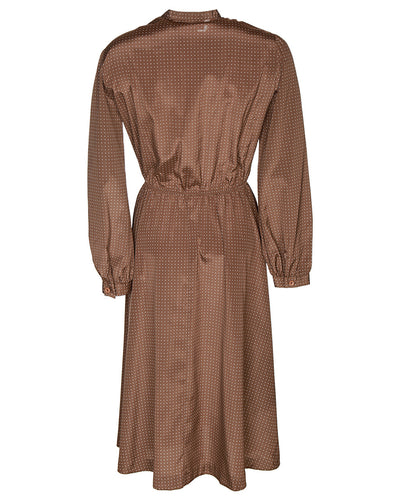 80s Lanvin Brown Dot Print Midi Dress - XS