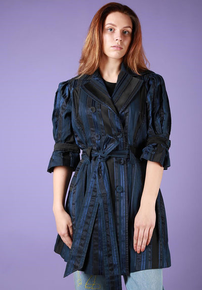 Diane von Furstenberg Blue Striped Mac - M