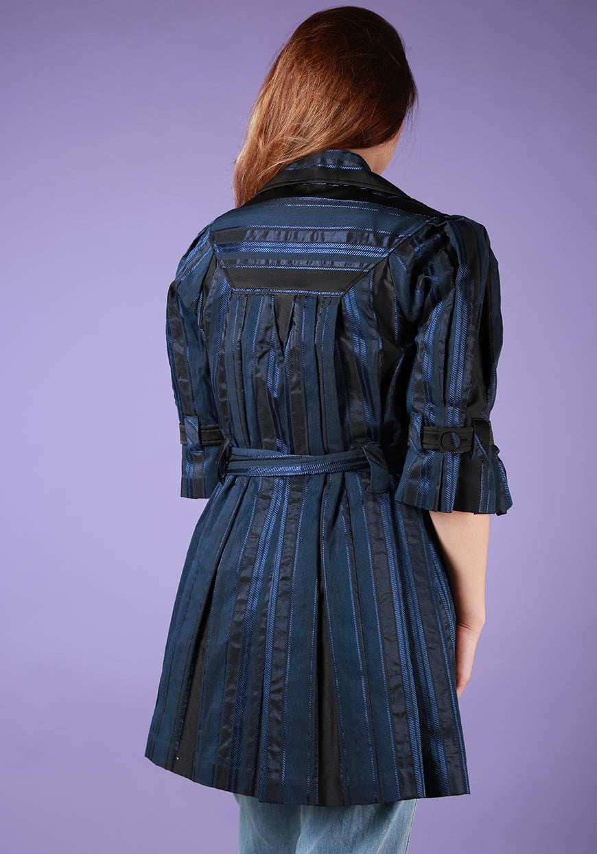 Diane von Furstenberg Blue Striped Mac - M