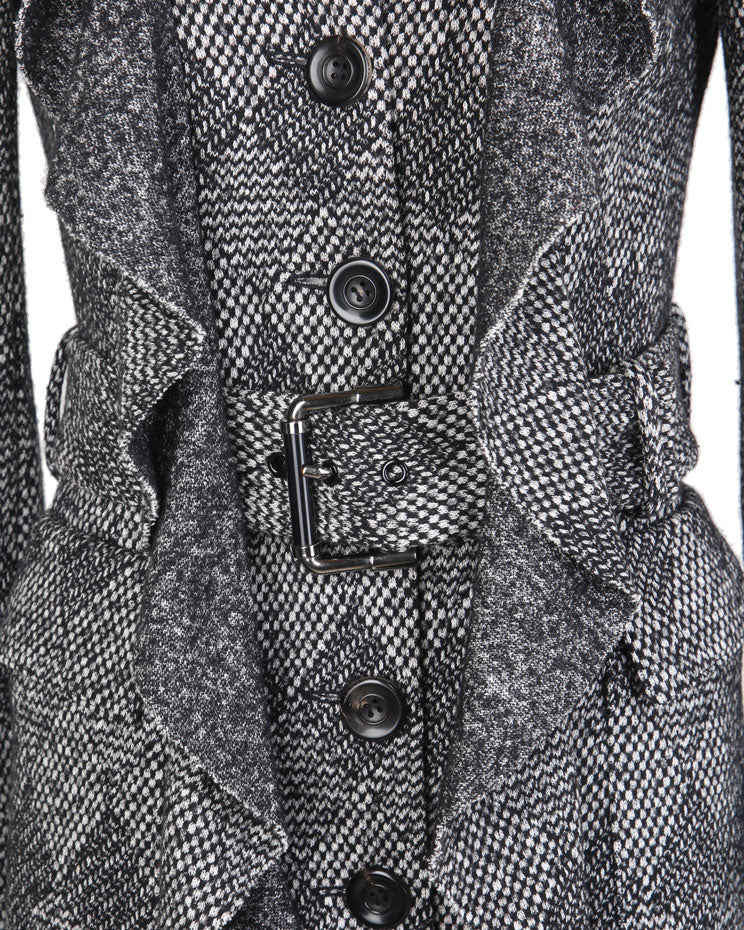 Diane Von Furstenberg Black & Grey Speckled Wool Coat - S