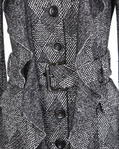 Diane Von Furstenberg Black & Grey Speckled Wool Coat - S