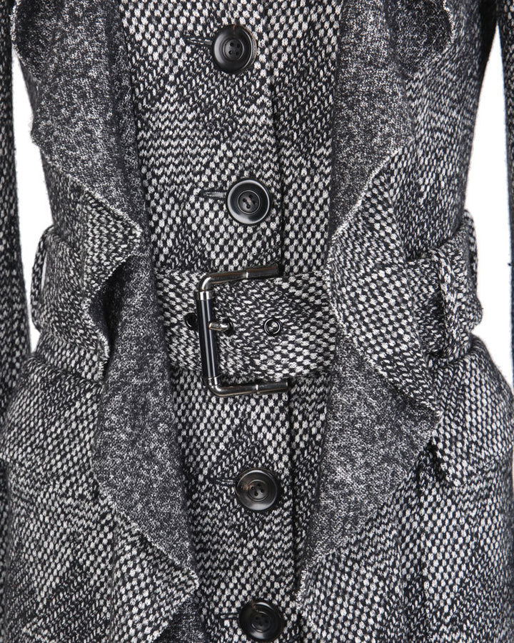 Diane Von Furstenberg Black & Grey Speckled Wool Coat - S