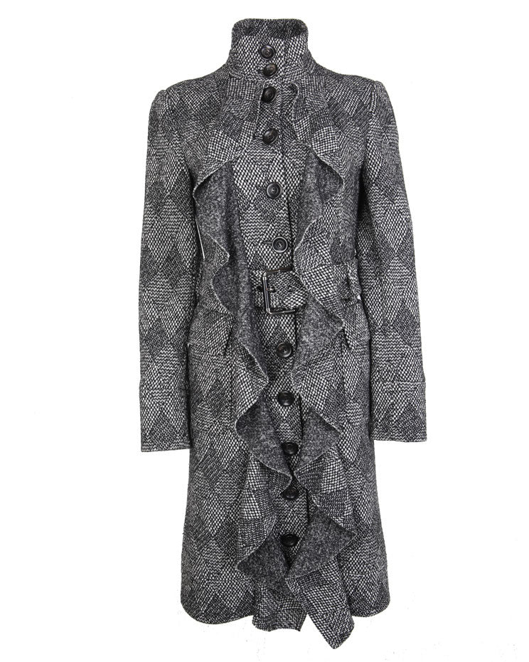 Diane Von Furstenberg Black & Grey Speckled Wool Coat - S